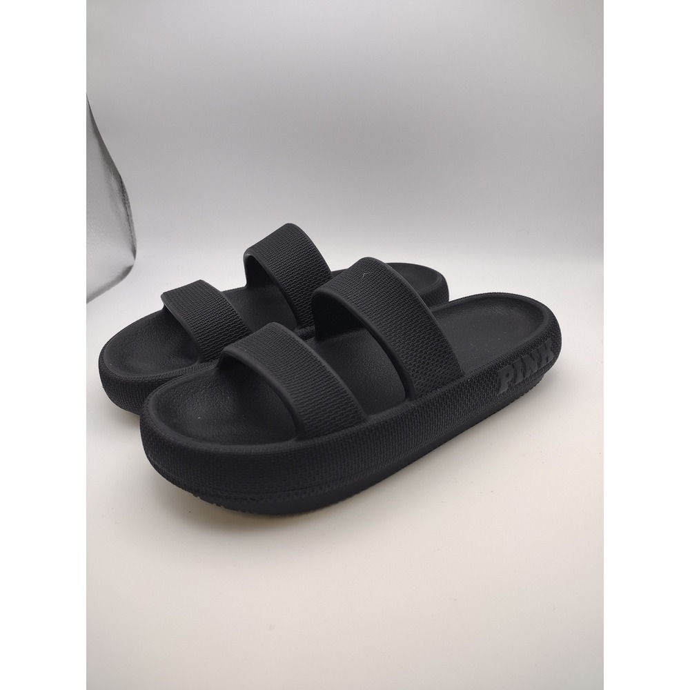 Victoria's Secret PINK Women Black Double Strap Platform Slide‎ Sandals Size M